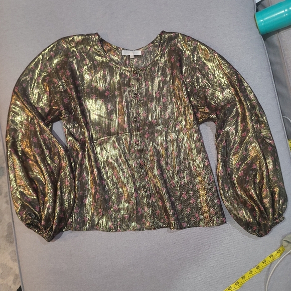 Love Shack Fancy Metallic 'Adeline' Gold Lamé Midnight Vine Balloon Sleeve XS - Picture 10 of 13